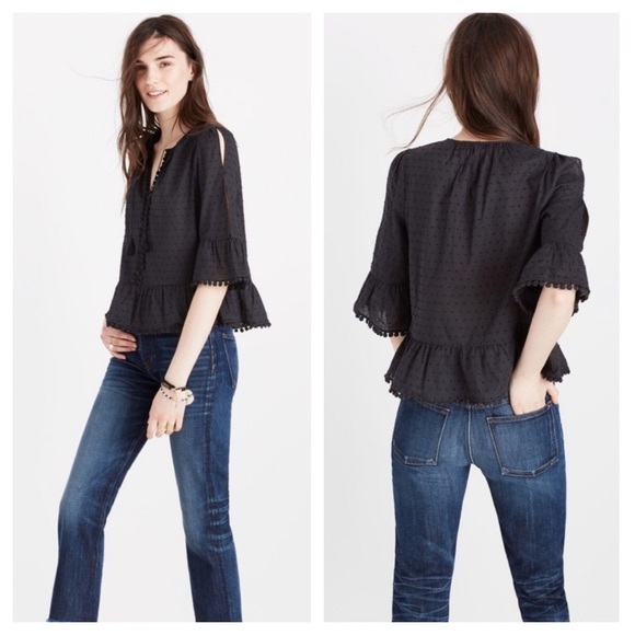 Madewell Black Peekaboo Pom Pom Blouse - Picture 2 of 13